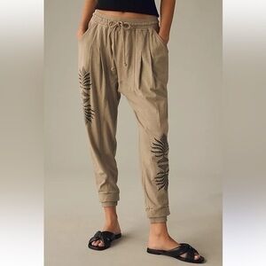 Anthropologie Tan Embroidered Pants